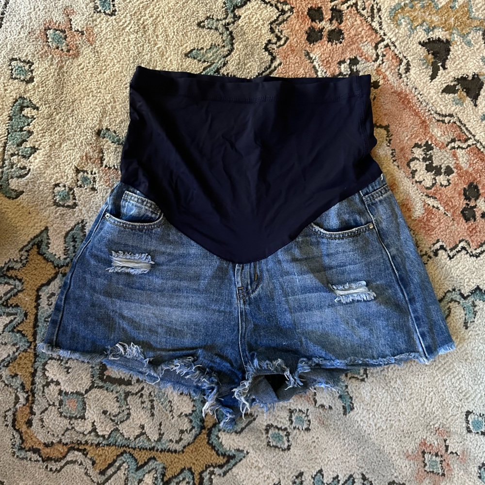 Pink blush maternity jean shorts